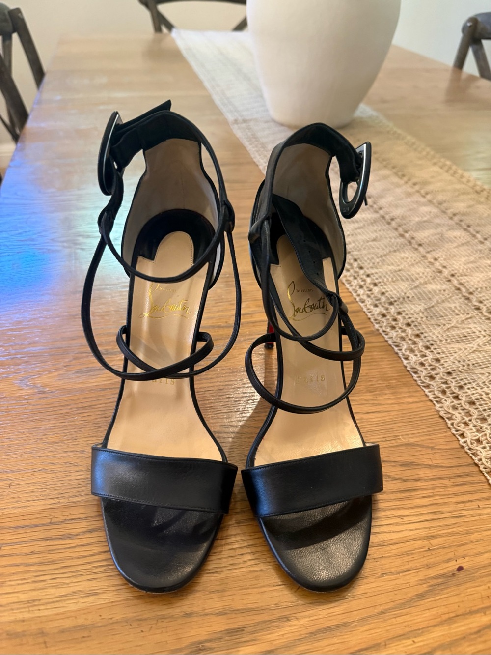 Christian Louboutin Black Leather Strappy High Heel Sandals - Picture 1 of 5